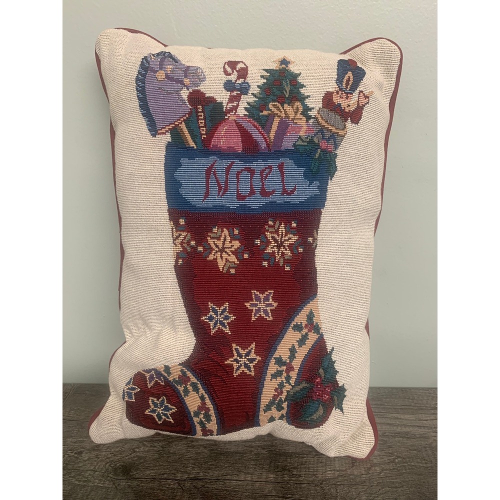 VTG Noel‎ Christmas Stocking Pillow Tapestry Accent Holiday Decor Throw Cushion